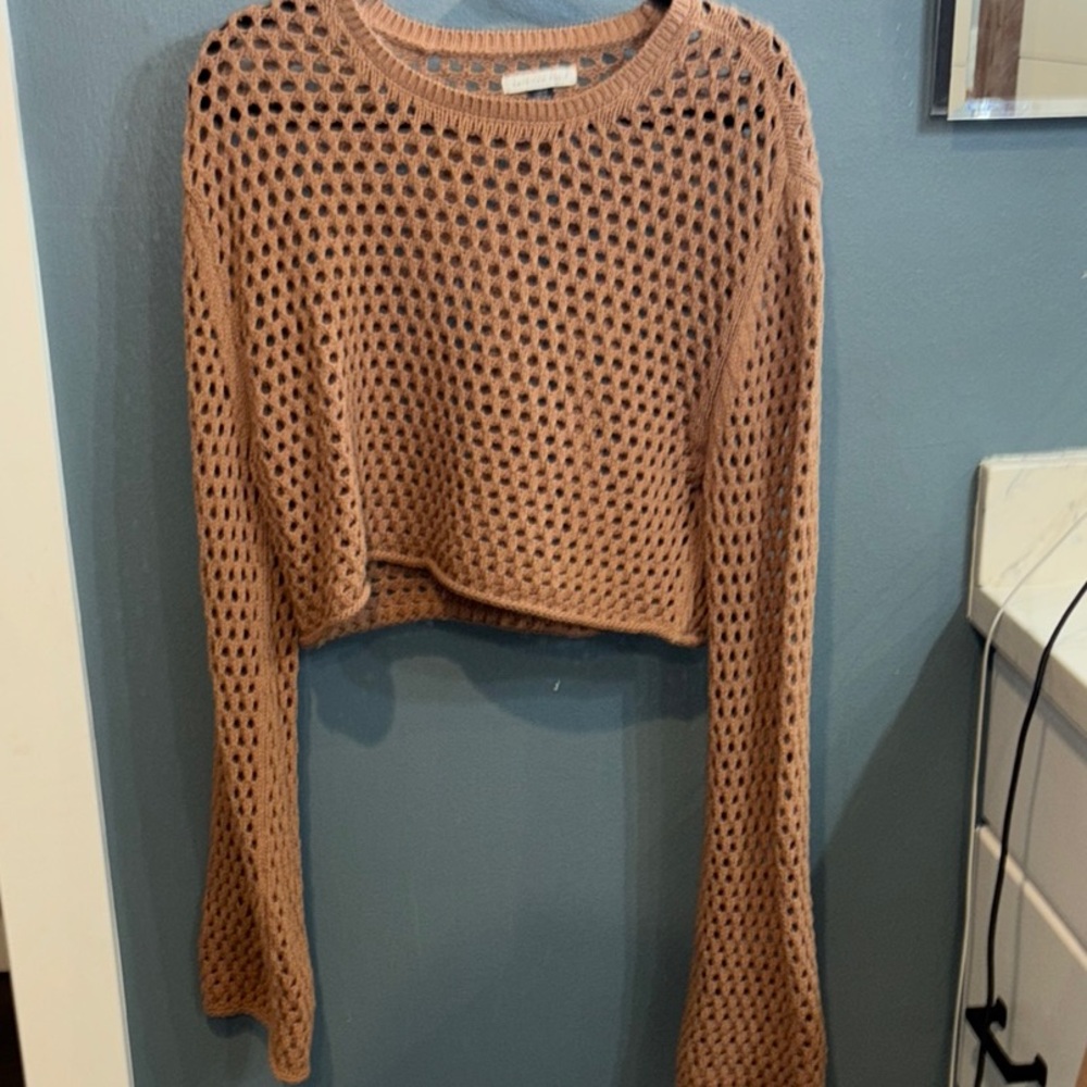 American Eagle Beach Crochet Bell Sleeve Sweater